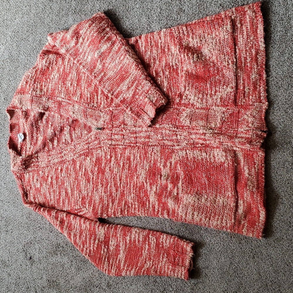Jones New York Orange/Tan Knit Dual Direction Zipper Cardigan